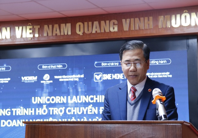 Ông Đàm Đắc Tiến - PCT thường trực kiêm TTK Hiệp hội DN NVV tỉnh Phú Thọ phát biểu khai mạc chương trình Ông Đàm Đắc Tiến - PCT thường trực kiêm TTK Hiệp hội DN NVV tỉnh Phú Thọ phát biểu khai mạc chương trình