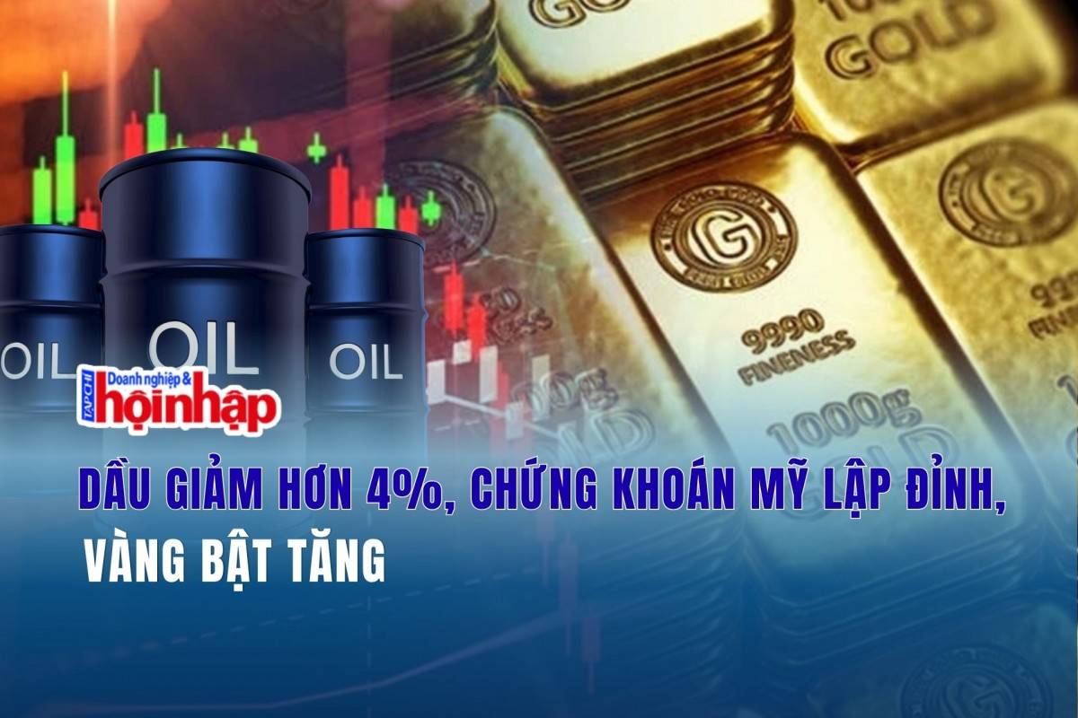 Dầu giảm hơn 4%, chứng khoán Mỹ lập đỉnh, vàng bật tăng
