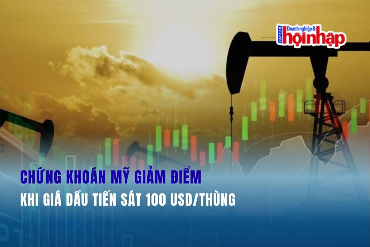 Chứng khoán Mỹ giảm điểm khi giá dầu tiến sát 100 USD/thùng